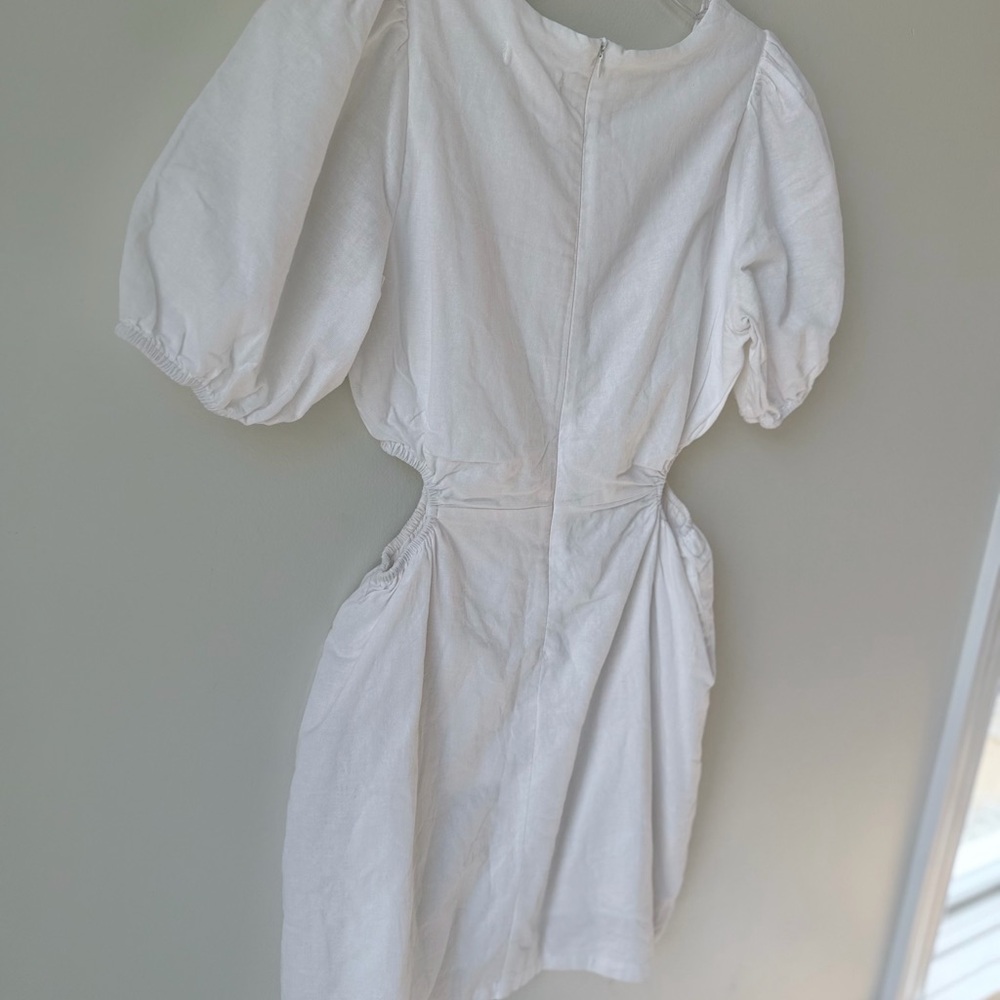 Altar'd State Size Medium White Puff Sleeve Cutout Mini Dress Linen Blend Lined - Picture 13 of 13